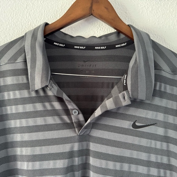 Nike Men's Golf Dark Gray Striped Polo Shirt Drifit XXL EUC - Picture 5 of 12